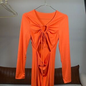 Orange Cutout Midi Dress